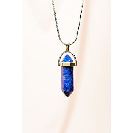 Lapis  Lazuli Doğal Taşı Zincirli El Yapımı Tasarımlı Kolye Uç: 3,5 cm Zincir: 20 cm Kutulu