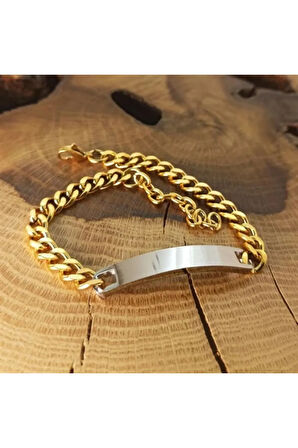 İsim Yazılabilen Çelik Erkek Bileklik Altın Kaplama İnce Kibar CBLGMSISIM1