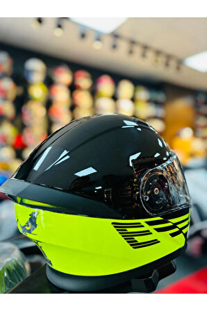 FAZER GLOSSY FLOUROSAN YELLOW ÇENE AÇILIR GÜNEŞ VİZÖRLÜ MOTOSİKLET KASKI