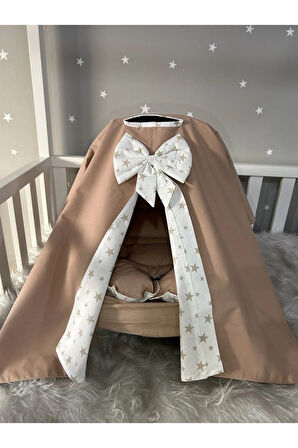 Kahve Yıldızlı Tasarım Panço Model Puset Örtüsü Ve Puset Minderi