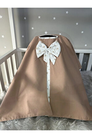 Kahve Yıldızlı Tasarım Panço Model Puset Örtüsü Ve Puset Minderi