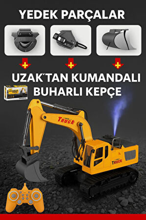 Oyuncak Buhar Atan Şarjlı Ekskavatör Işıklı Duman Atan Gövdesi 680* Dönen Kepçe Başlıkları Değişir