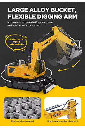 Oyuncak Buhar Atan Şarjlı Ekskavatör Işıklı Duman Atan Gövdesi 680* Dönen Kepçe Başlıkları Değişir