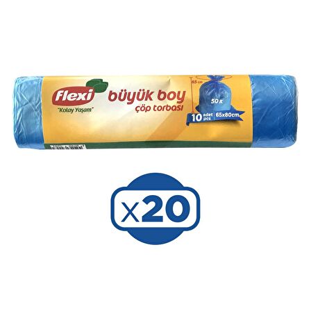 Flexi Çöp Torbası Büyük Boy 60x80 cm 10 lu Mavi x 20 Adet