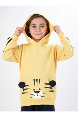 Erkek Çocuk Tiger Baskılı Pamuklu Örme Alt-Üst Eşofman Takım