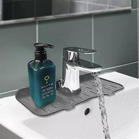 caselka® Lavabo İçin Silikon Esnek Mat Musluk Sapı Damlama Tutucu Raf Mutfak Tezgahı Sıçrama Koruma