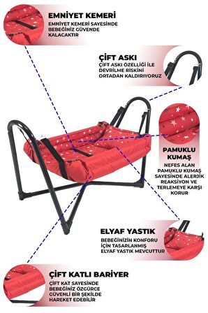 Neptün Metal Beşik Hamak Kırmızı Pamuklu Kumaş