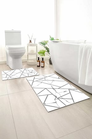 2 li Banyo Paspası, Yumuşak Banyo Halısı, Kaymaz Tabanlı, Yıkanabilir - 60x100 - 50 x60