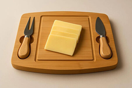 Bambu 3 parça Peynir Sunum Seti Bıçaklı Kahvaltı Sunum Tahtası