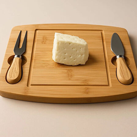 Bambu 3 parça Peynir Sunum Seti Bıçaklı Kahvaltı Sunum Tahtası