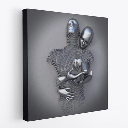 Modern Duvar Dekoru, Romantik Beden, Aşk Sanatı, 3D Efektli Gümüş Kanvas Tablo-5358