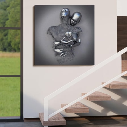 Modern Duvar Dekoru, Romantik Beden, Aşk Sanatı, 3D Efektli Gümüş Kanvas Tablo-5358