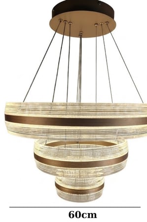 Modern Üç Katmanlı Bronz ve Kristal Efektli LED Sarkıt Avize
