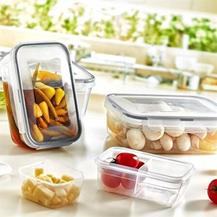 2 Bölmeli Sızdırmaz Contalı Kilitli Kapaklı 1 Litre Erzak Saklama Kabı