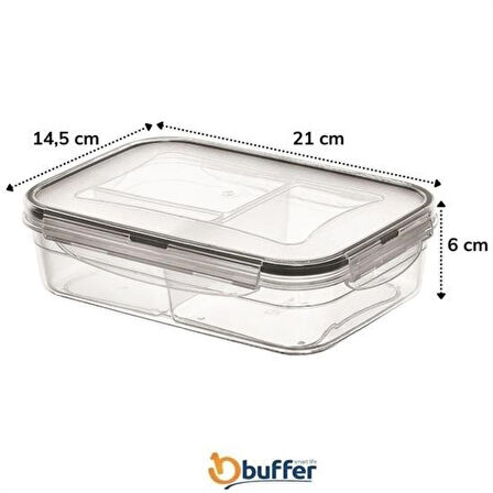 3 Bölmeli Kilitli Kapaklı 1 Litre Erzak Saklama Kabı