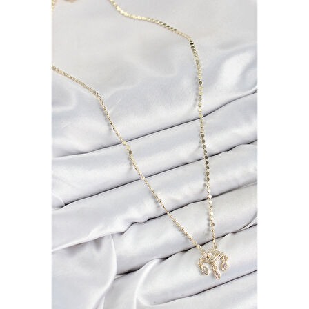 Pirinç Zirkon Taşlı Sallantılı Göz Model Ezme Zincir Gold Renk Kadın Kolye