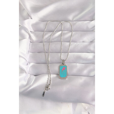 316L Çelik Gümüş Renk Mavi Mineli Tarot Kolye