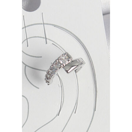 Pirinç Gümüş Renk Zirkon Taşlı Kadın Kıkırdak Küpe