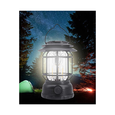 Usb Şarjlı Led Kamp Lambası - Bluetooth Müzik Çalar, El Feneri Ve Cep Telefonu Şarj Cihazı