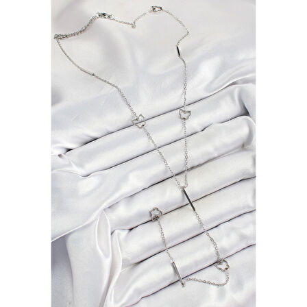 316L Çelik Kelebek Figürlü Y Model Gümüş Renk Kadın Kolye