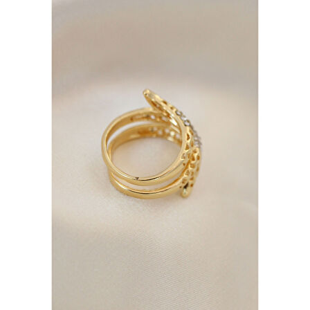 Ayarlamalı Altın Renk Metal Zirkon Taşlı Yüzük