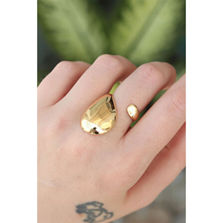 Pirinç Gold Renk Ayarlanabilir İri Bombeli Yüzük