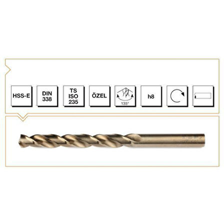 Makina Takım HSS-E Altın Seri İnox Delme Matkap Ucu 5 mm