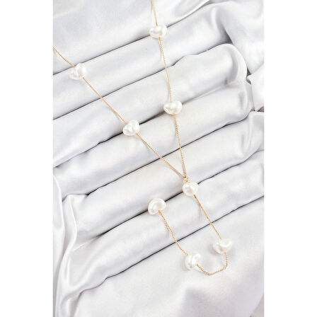 316L Çelik İncili Kalp Figürlü Y Model Gold Renk Kadın Kolye