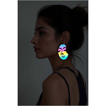 Rainbow Reflektörlü Soyut Kadın Yüzü Küpe, Şık Lazer Kesim Küpe