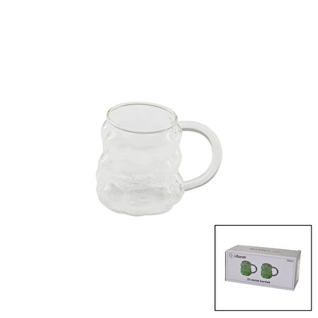 2PCS  ÜZÜM - KABARCIKLI KULPLU CAM BARDAK TERMİSİL - ISIYA DAYANIKLI BOROSİLİKAT 350 ML