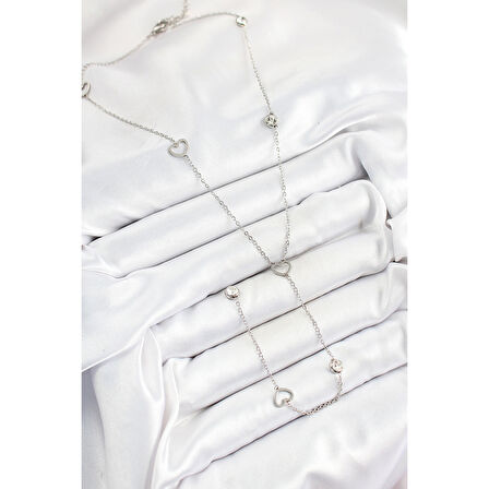 316L Çelik Zirkon Taşlı Kalp Figürlü Y Model Gümüş Renk Kadın Kolye