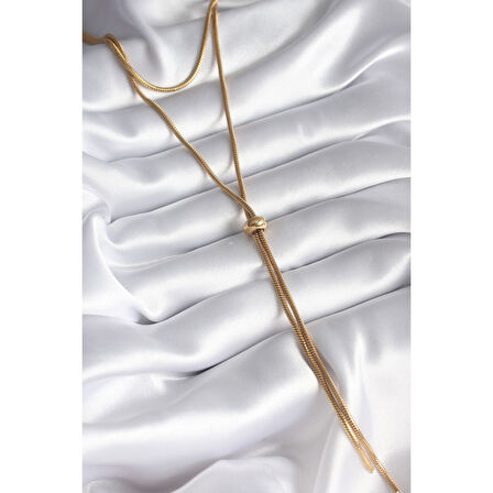 316L Çelik Gold Renk Tüp Zincir Asansör Model Kadın Kolye