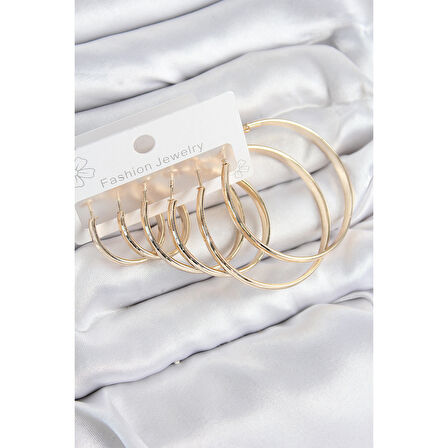 Pirinç Halka Model Gold Renk Kadın Set Küpe