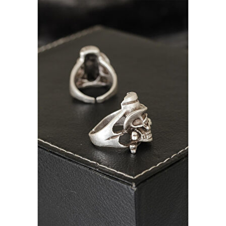 Kuru Kafa Tasarımlı Eskitme Gümüş Renkli Ayarlamalı Model Erkek Yüzük