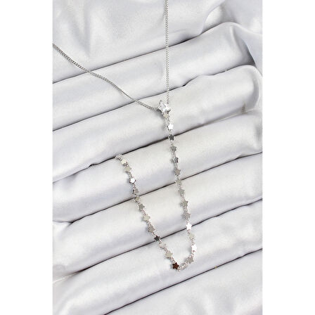 Pirinç Zirkon Taşlı Yıldız Figürlü Y Model Gümüş Renk Kadın Kolye