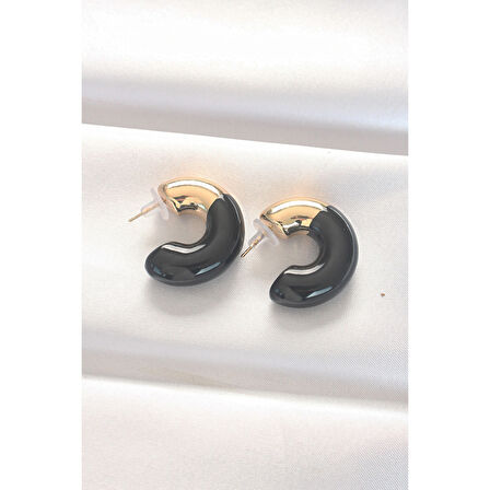 Siyah Gold Çift Renk Küpe