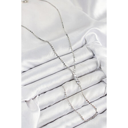 Pirinç Zirkon Taşlı Ezme Zincirli Model Gümüş Renk Y Kolye