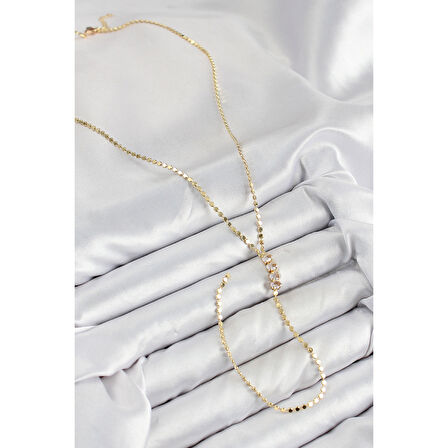 Pirinç Zirkon Taşlı Ezme Zincirli Model Gold Renk Y Kolye