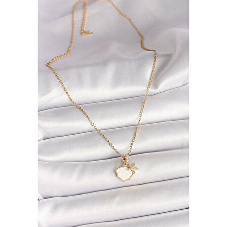 316L Çelik Gold Renk Zincir Sallantı Beyaz Mineli Deniz Kabuğu Zirkon Taşlı Deniz Yıldızı Figür Kadın Kolye