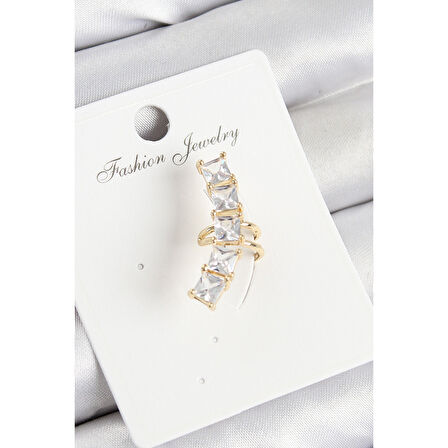 Pirinç Zirkon Taşlı Model Gold Renk Sağ Kıkırdak Küpe