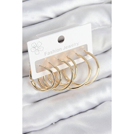 Pirinç Halka Model Gold Renk Kadın Set Küpe