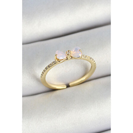 Pirinç Fiyonk Figürlü Zirkon Taşlı Gold Renk Ayarlanabilir Kadın Yüzük