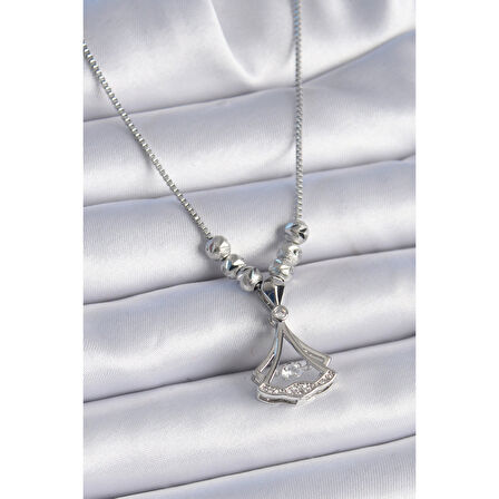 316L Çelik Zincir Gümüş Renk Gingko Yaprağı Model Zirkon Taş Detay Kadın Kolye