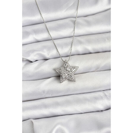 316L Çelik Zincir Gümüş Renk Zincirli Gümüş Yıldız Model Kadın Kolye