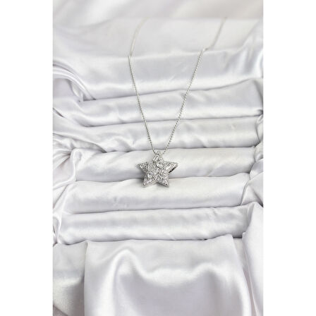 316L Çelik Zincir Gümüş Renk Zincirli Gümüş Yıldız Model Kadın Kolye