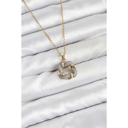 316L Çelik Zincir Gold Renk Zirkon Taşlı Sarmal Model Kadın Kolye