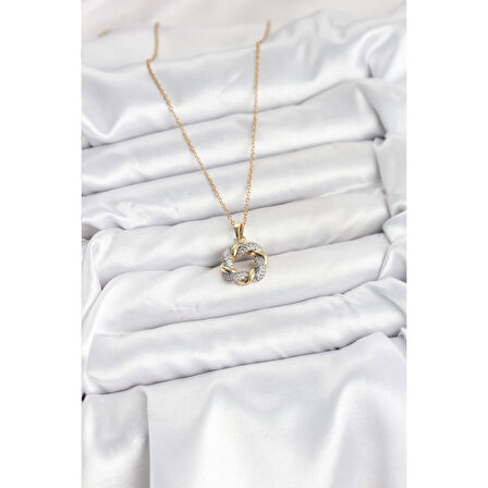 316L Çelik Zincir Gold Renk Zirkon Taşlı Sarmal Model Kadın Kolye