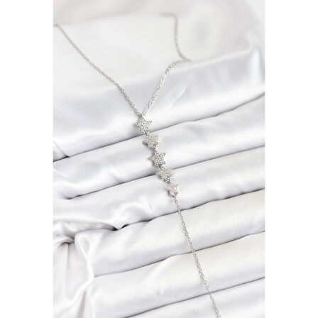 316L Çelik Zincir Gümüş Renk Yıldız Model Y Kolye