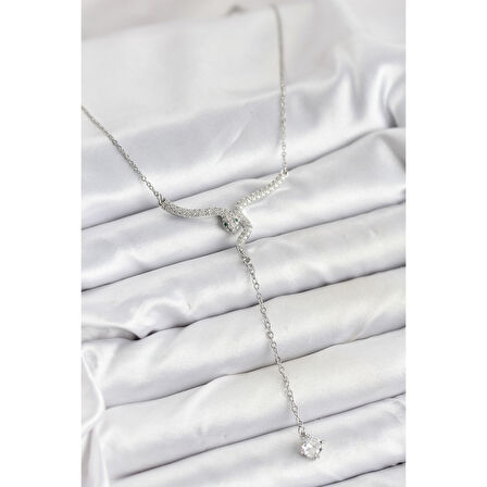 316L Çelik Zincir Gümüş Renk Yılan Model Y Kolye