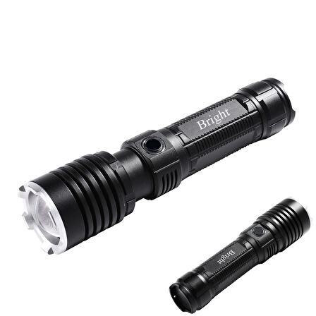 Bright Ght-5761 Xp90 Led 3 Mod Zoomlu Yağmur Suyu Geçirmez Şarjlı El Feneri 26650 Pilli